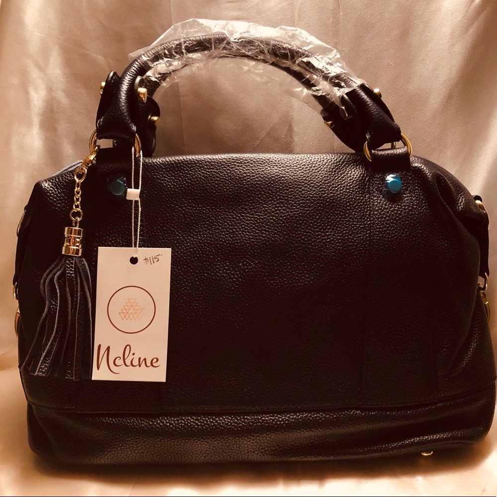 Navy Blue Leather Satchel